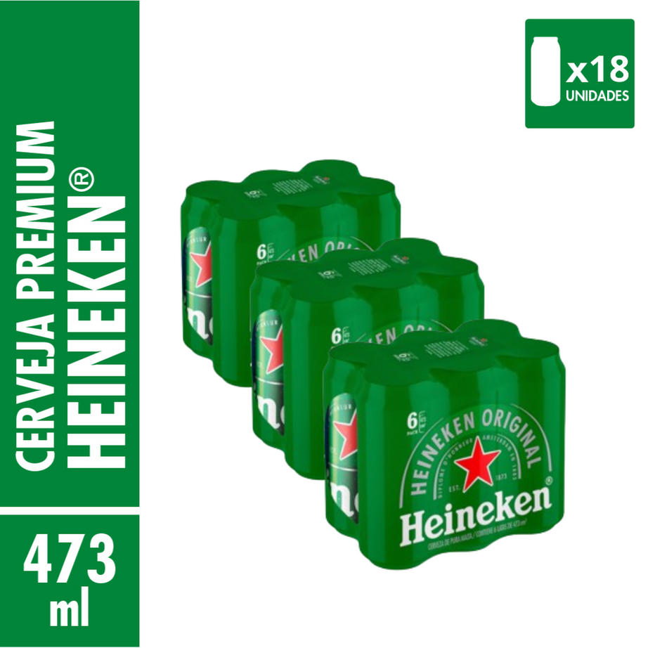 Cerveja Heineken Latão 473ml - 18 unidades